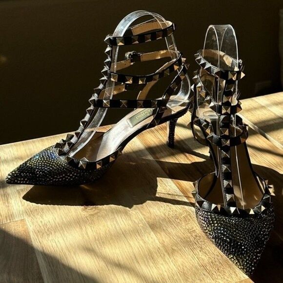 Valentino Rockstud Crystal Camo Kitten Heels Slingback Pump - Picture 3 of 13